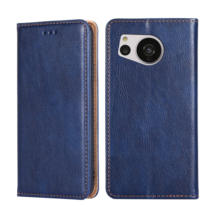 

For Sharp Aquos Sense7 Gloss Oil Solid Color Magnetic Leather Phone Case(Blue)