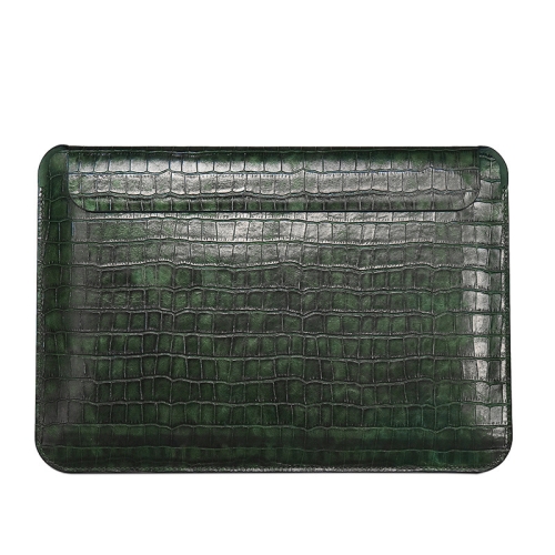 

For 12 inch Laptop WIWU Ultra-thin Crocodile Texture Genuine Leather Laptop Sleeve(Olive Green)