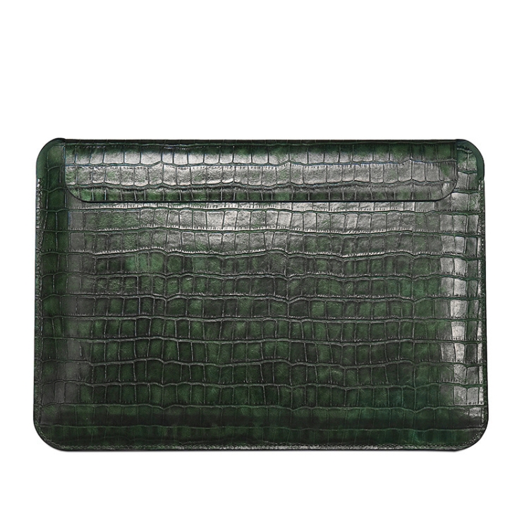 

For 13.3 inch Laptop WIWU Ultra-thin Crocodile Texture Genuine Leather Laptop Sleeve(Olive Green)