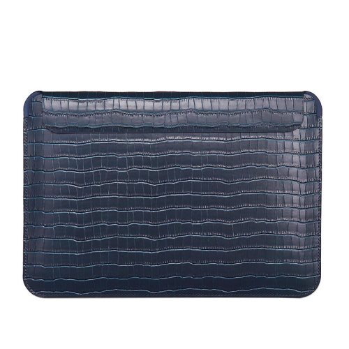 

For 14.2 inch Laptop WIWU Ultra-thin Crocodile Texture Genuine Leather Laptop Sleeve(Dark Blue)