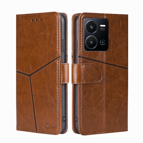 

For vivo Y35 4G / Y22 / Y22s Geometric Stitching Leather Phone Case(Light Brown)