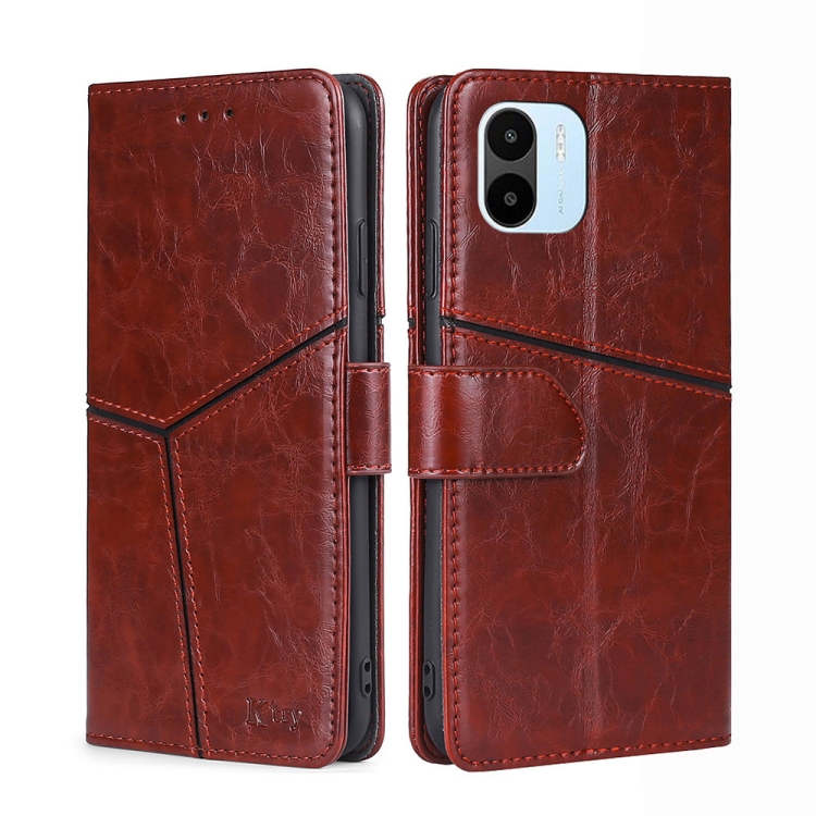 

For Xiaomi Redmi A1 Geometric Stitching Leather Phone Case(Dark Brown)