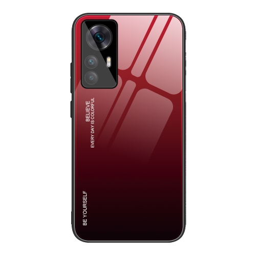 

For Xiaomi Redmi K50 Ultra / 12T / 12T Pro Gradient Color Glass Phone Case(Red Black)