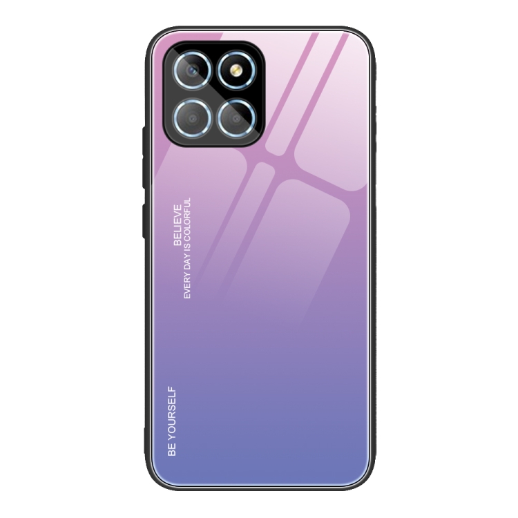 

For Honor X8 Gradient Color Glass Phone Case(Pink Purple)