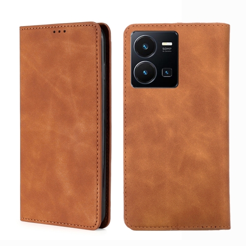 

For vivo Y35 4G / Y22 / Y22s Skin Feel Magnetic Leather Phone Case(Light Brown)