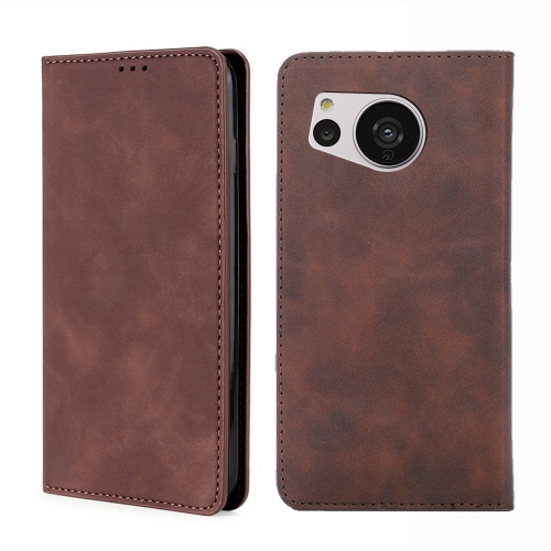 

For Sharp Aquos Sense7 Skin Feel Magnetic Leather Phone Case(Dark Brown)