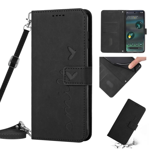 

For Google Pixel 7 Pro Skin Feel Heart Pattern Leather Phone Case With Lanyard(Black)