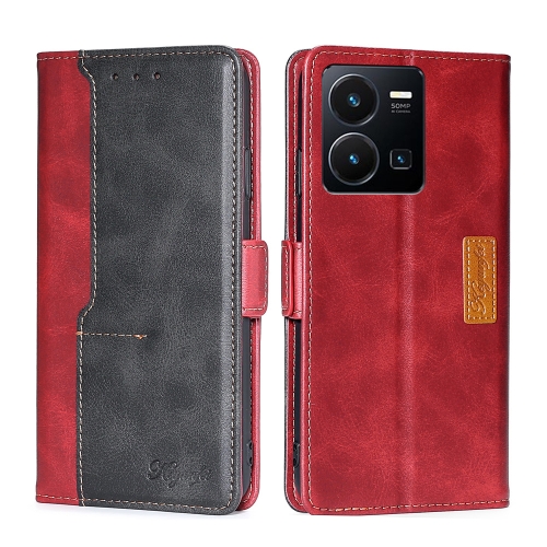 

For vivo Y35 4G / Y22 / Y22s Contrast Color Side Buckle Leather Phone Case(Red + Black)