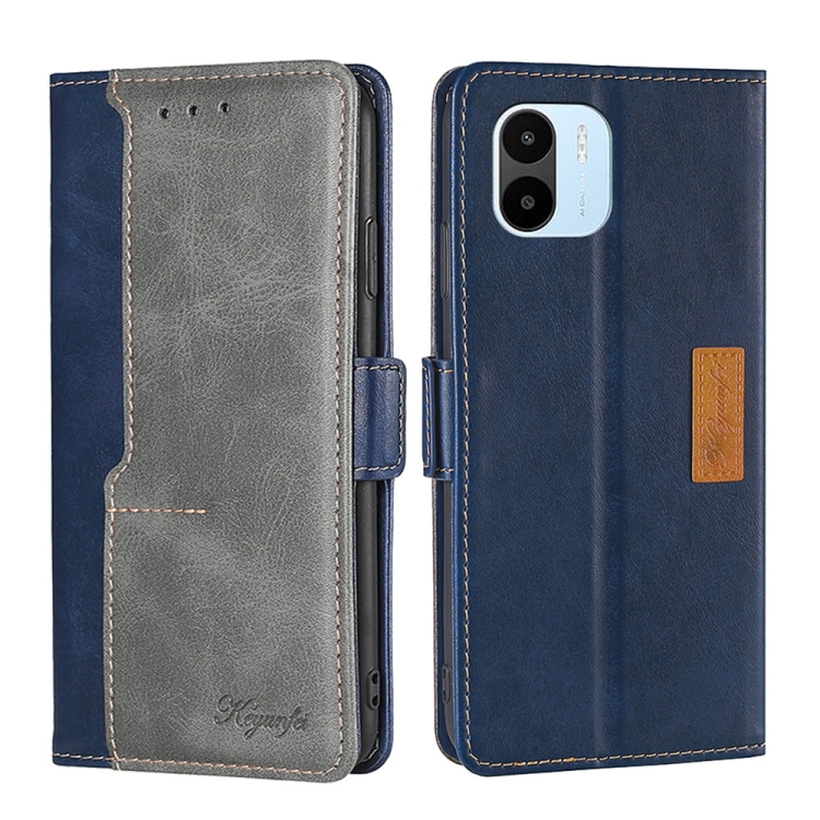 

For Xiaomi Redmi A1 Contrast Color Side Buckle Leather Phone Case(Blue + Grey)