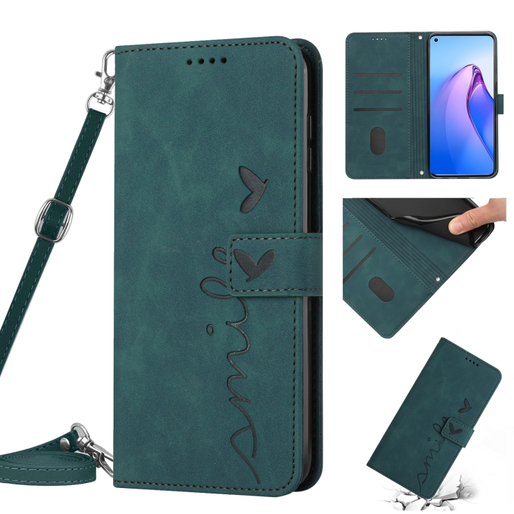 

For OPPO Reno8 Pro Global/Reno8 Pro+ Global Skin Feel Heart Pattern Leather Phone Case(Green)