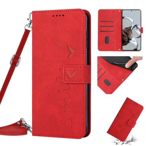 

For Xiaomi Poco M4 5G Skin Feel Heart Pattern Leather Phone Case(Red)