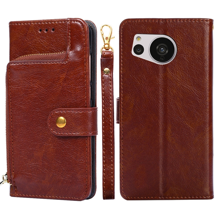 

For Sharp Aquos Sense7 Zipper Bag Leather Phone Case(Brown)