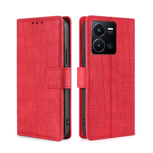 

For vivo Y35 4G / Y22 / Y22s Skin Feel Crocodile Magnetic Clasp Leather Phone Case(Red)