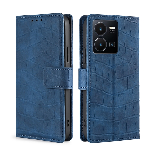 

For vivo Y35 4G / Y22 / Y22s Skin Feel Crocodile Magnetic Clasp Leather Phone Case(Blue)