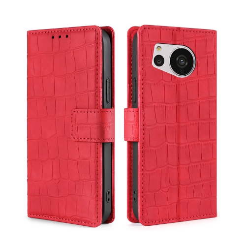 

For Sharp Aquos Sense7 Skin Feel Crocodile Magnetic Clasp Leather Phone Case(Red)