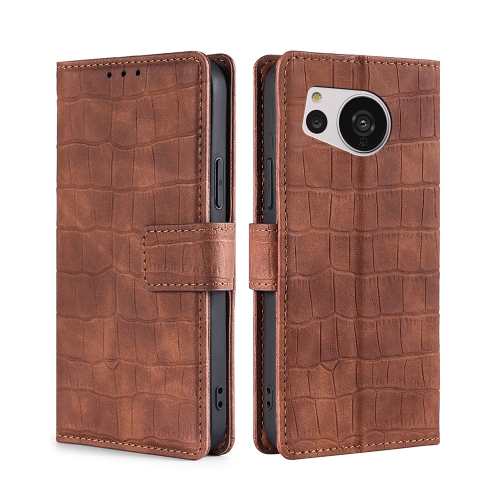 

For Sharp Aquos Sense7 Skin Feel Crocodile Magnetic Clasp Leather Phone Case(Brown)