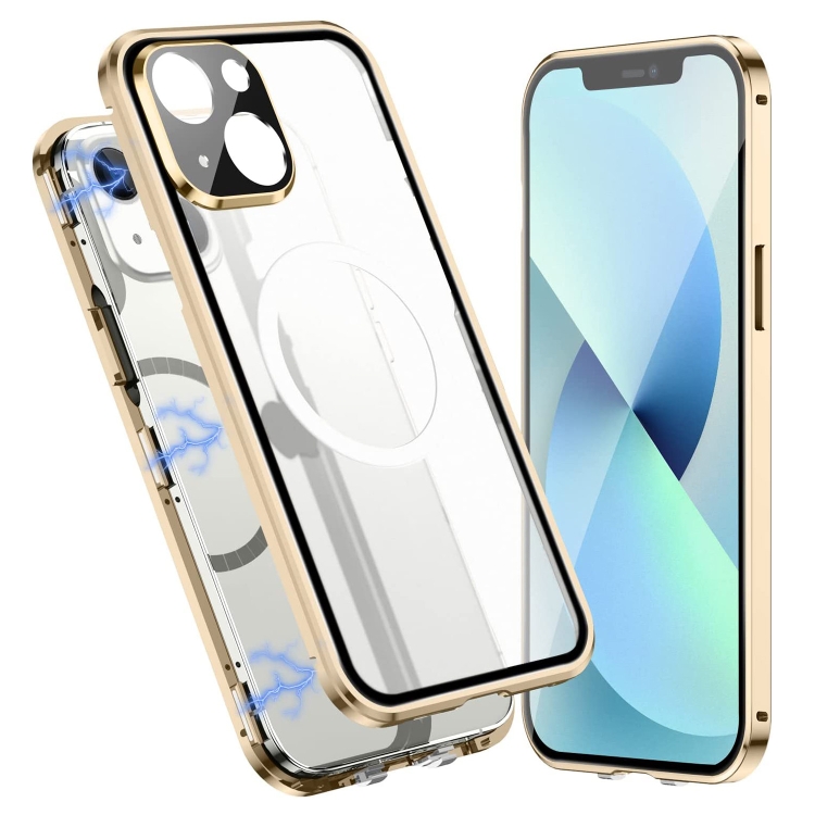 

For iPhone 13 360 Full Body Magnetic Frosted Magsafe Phone Case(Gold)