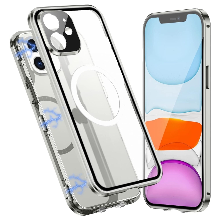 

For iPhone 11 360 Full Body Magnetic Frosted Magsafe Phone Case(Silver)