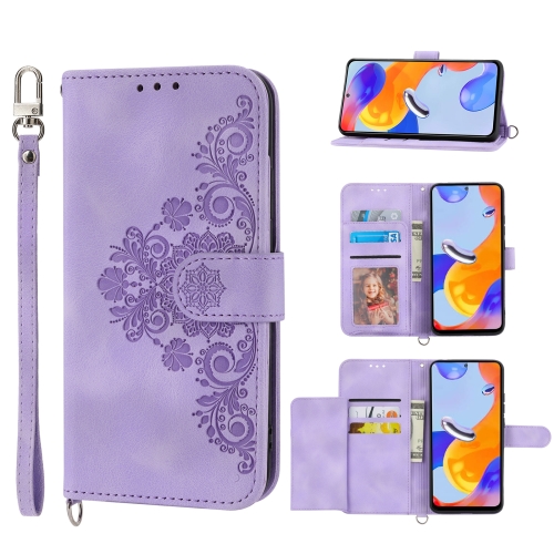 

For Xiaomi Redmi Note 11S Skin-feel Flowers Embossed Wallet Leather Phone Case(Purple)