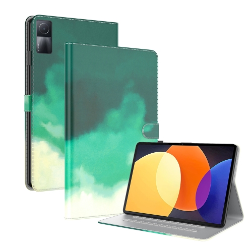 

For Xiaomi Redmi Pad 5G Watercolor Pattern Flip Leather Tablet Case(Cyan Green)