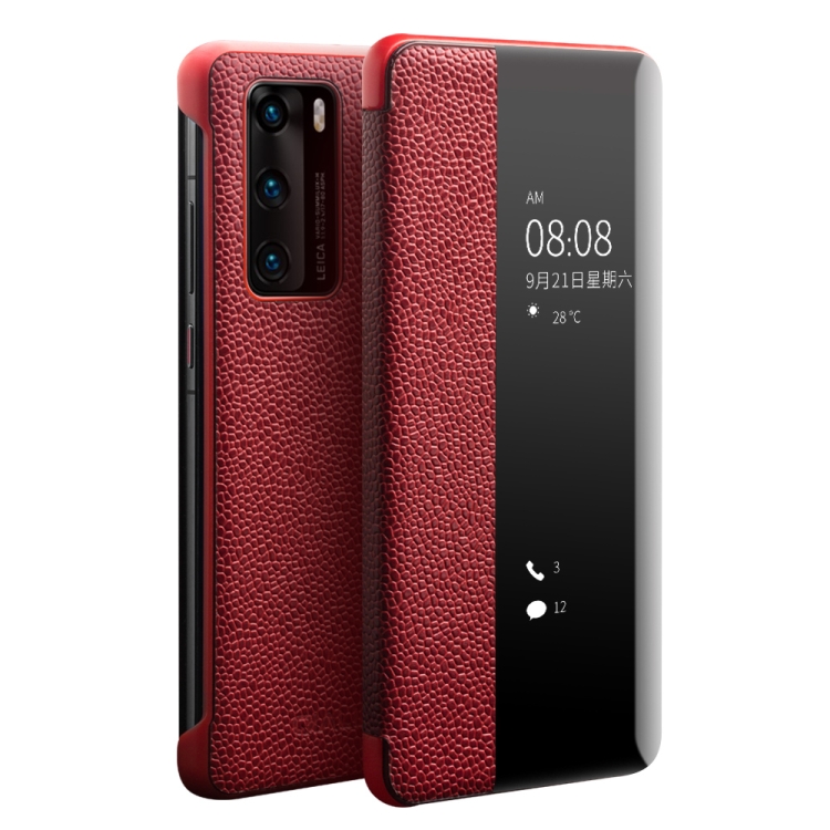 

For Huawei P40 QIALINO XiangNai Texture Side Window View Leather Phone Case(Red)