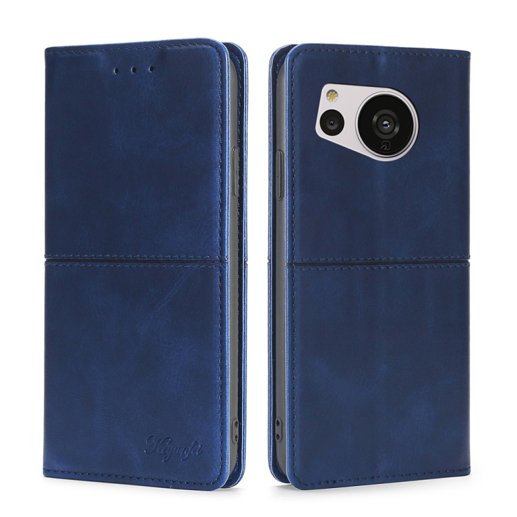 

For Sharp Aquos Sense7 Cow Texture Magnetic Leather Phone Case(Blue)