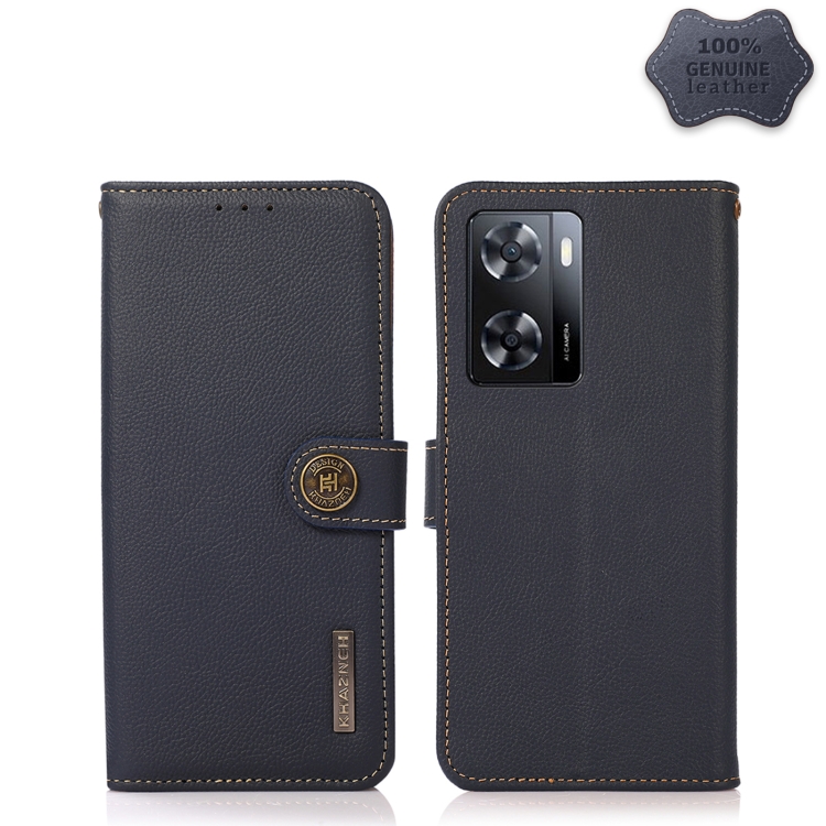 

For OPPO A77 4G JP Version/A57 4G KHAZNEH Custer Genuine Leather RFID Phone Case(Blue)