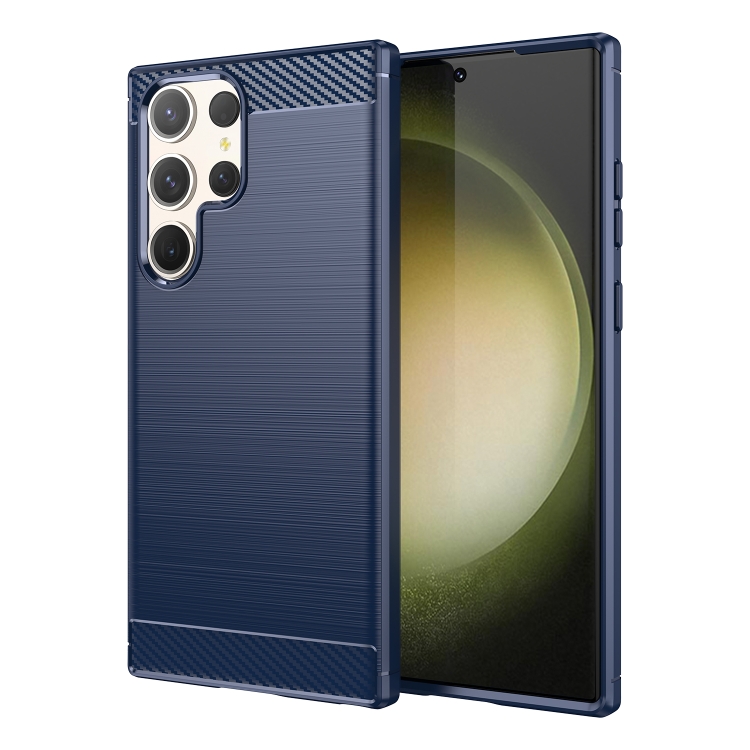 

For Samsung Galaxy S23 Ultra 5G Brushed Texture Carbon Fiber TPU Phone Case(Blue)