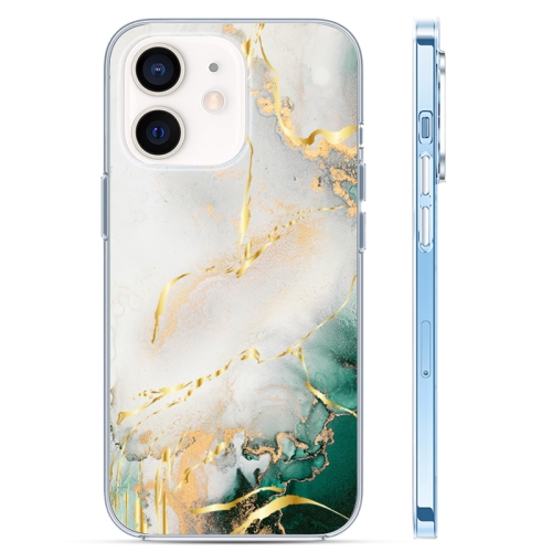 

For iPhone 12 Coloured Glaze Marble Phone Case(Grey Green)