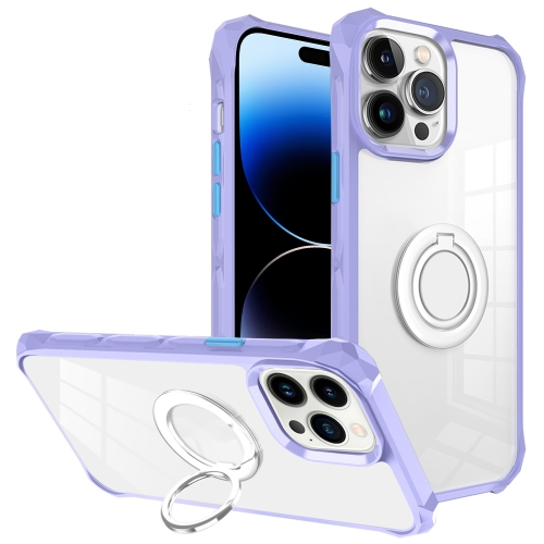 

For iPhone 14 Pro Max Water Cube High Permeability Space Phone Case with Invisible Holder(Purple)