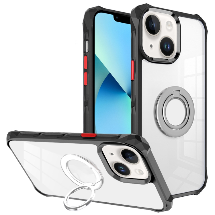 

For iPhone 13 Water Cube High Permeability Space Phone Case with Invisible Holder(Black)