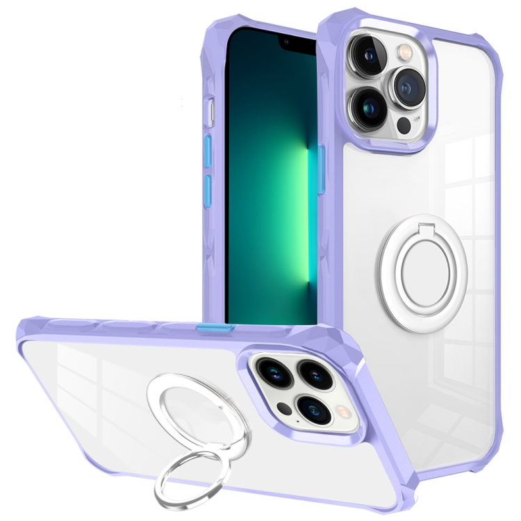 

For iPhone 13 Pro Water Cube High Permeability Space Phone Case with Invisible Holder(Purple)