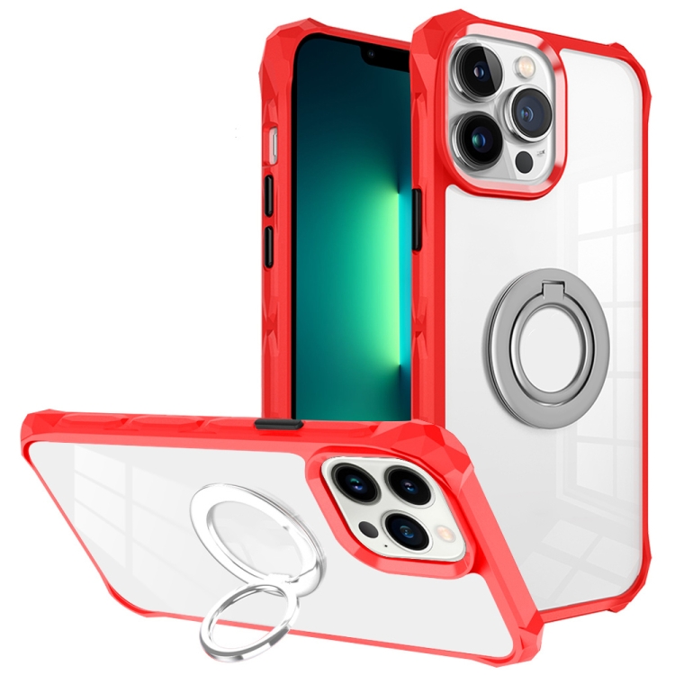 

For iPhone 13 Pro Max Water Cube High Permeability Space Phone Case with Invisible Holder(Red)