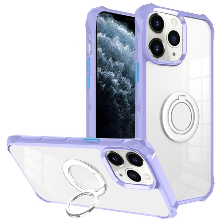 

For iPhone 11 Pro Water Cube High Permeability Space Phone Case with Invisible Holder(Purple)