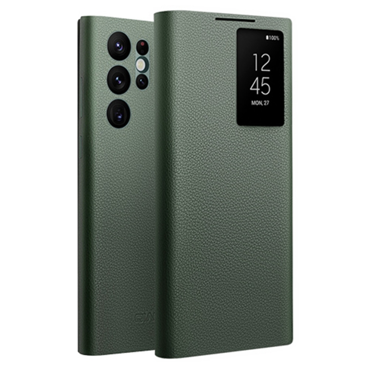 

For Samsung Galaxy S22 Ultra 5G QIALINO Magnetic Genuine Leather Phone Case(Green)
