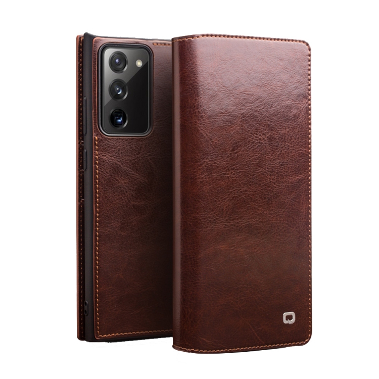 

For Samsung Galaxy Note20 QIALINO Genuine Leather Phone Case(Brown)