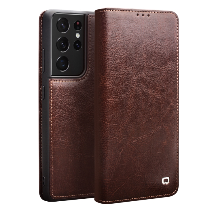 

For Samsung Galaxy S21 Ultra 5G QIALINO Genuine Leather Phone Case(Brown)