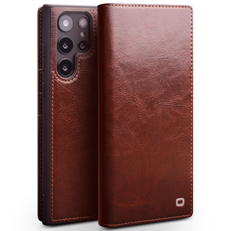 

For Samsung Galaxy S22 Ultra 5G QIALINO Genuine Leather Phone Case(Brown)