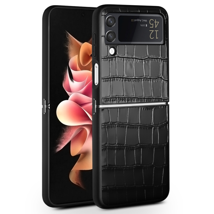 

For Samsung Galaxy Z Flip4 QIALINO Crocodile Pattern Genuine Leather Phone Case(Black)