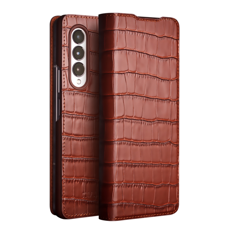 

For Samsung Galaxy Z Fold3 5G/W22 5G QIALINO Crocodile Pattern Genuine Leather Phone Case(Brown)