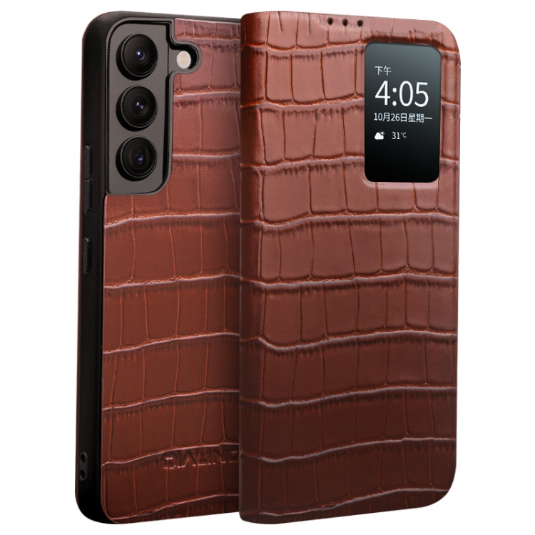 

For Samsung Galaxy S22 5G QIALINO Crocodile Pattern Genuine Leather Phone Case(Brown)