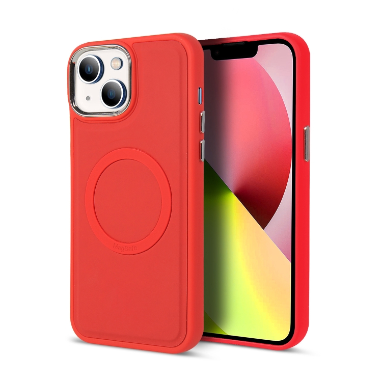 

For iPhone 14 Imitation Liquid Silicone Skin Feel Plating Magsafe Phone Case(Red)