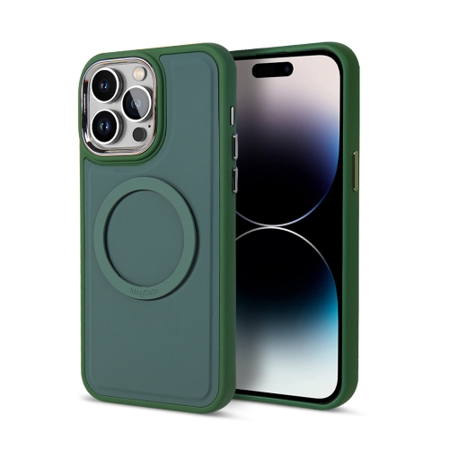 

For iPhone 14 Pro Max Imitation Liquid Silicone Skin Feel Plating Magsafe Phone Case(Deep Green)