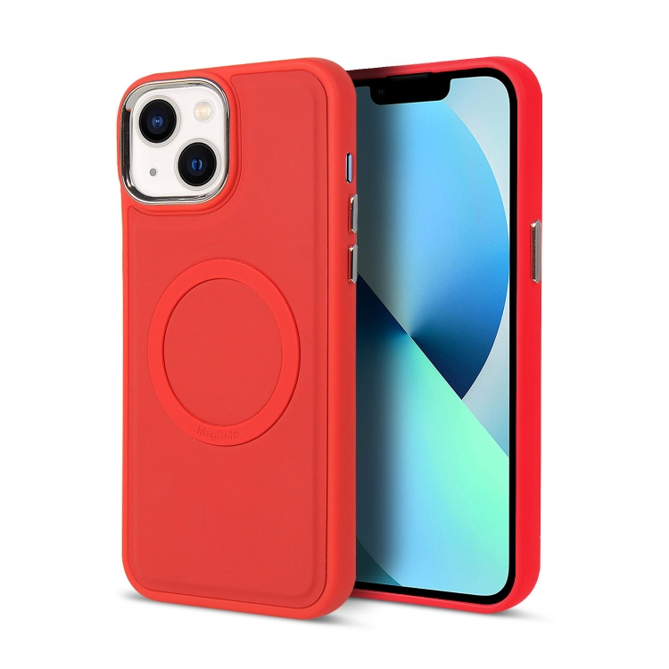 

For iPhone 13 Imitation Liquid Silicone Skin Feel Plating Magsafe Phone Case(Red)