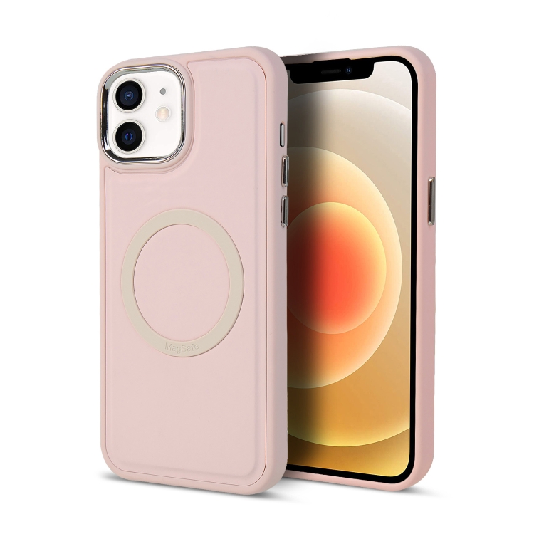 

For iPhone 12 Imitation Liquid Silicone Skin Feel Plating Magsafe Phone Case(Pink)