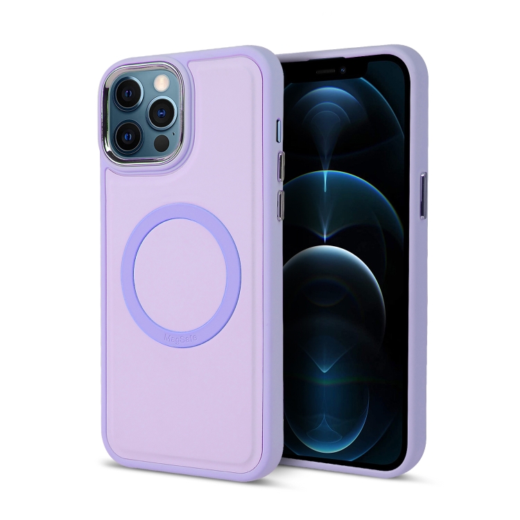 

For iPhone 12 Pro Max Imitation Liquid Silicone Skin Feel Plating Magsafe Phone Case(Light Purple)