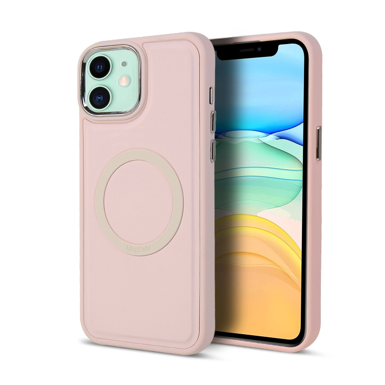 

For iPhone 11 Imitation Liquid Silicone Skin Feel Plating Magsafe Phone Case(Pink)