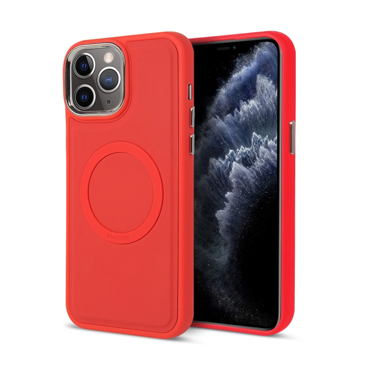 

For iPhone 11 Pro Max Imitation Liquid Silicone Skin Feel Plating Magsafe Phone Case(Red)