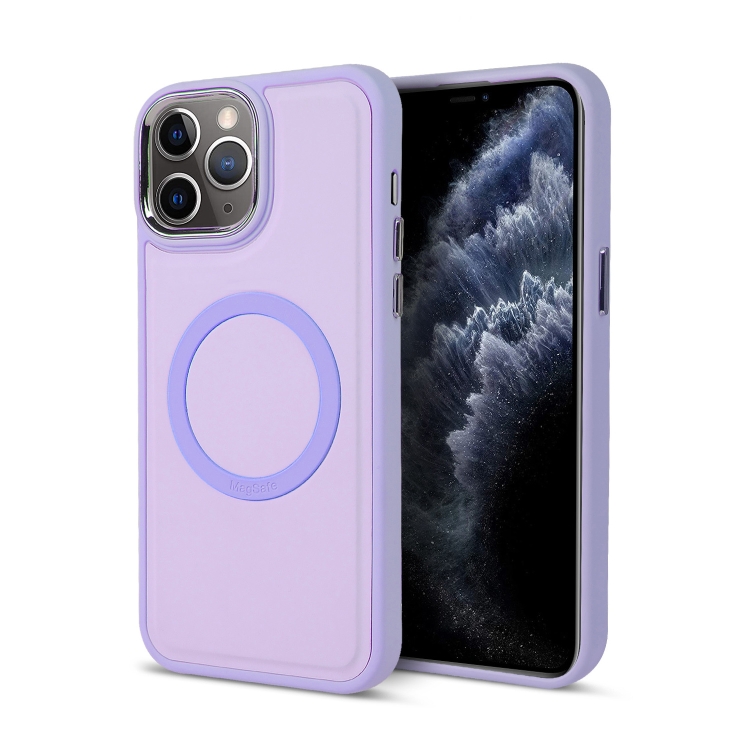 

For iPhone 11 Pro Max Imitation Liquid Silicone Skin Feel Plating Magsafe Phone Case(Light Purple)