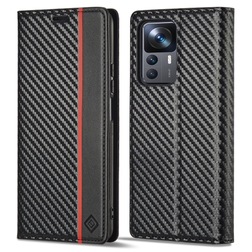 

For Xiaomi 12T/12T Pro/Redmi K50 Ultra LC.IMEEKE Carbon Fiber Texture Flip Leather Phone Case(Vertical Black)